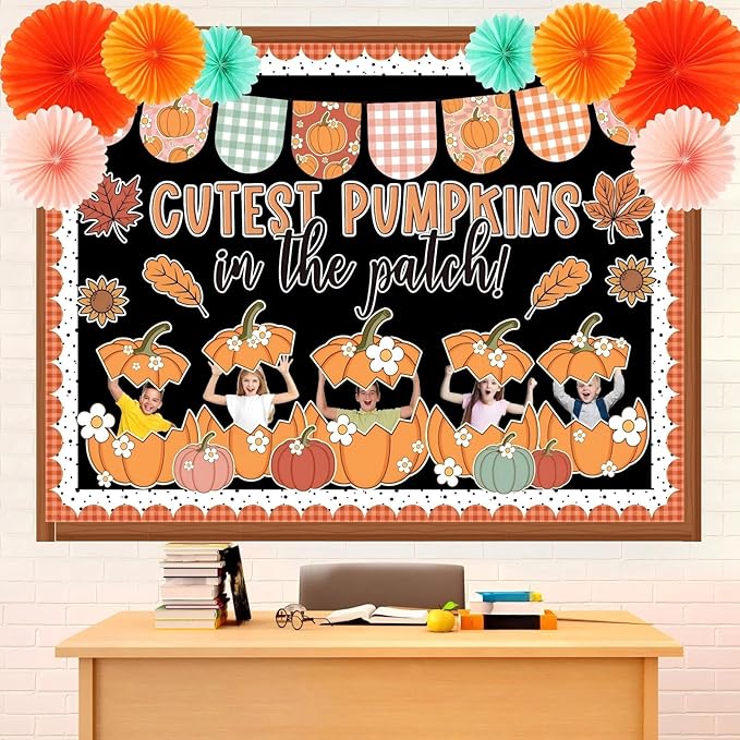 Containlol 71 Pcs Thanksgiving Bulletin Board Classroom Decoration Thanksgiving Fall Bulletin Board Set Autumn Pumpkin DIY Craft Photo 3D Paper Fans Cutouts for Fall School Classroom Home Decor
