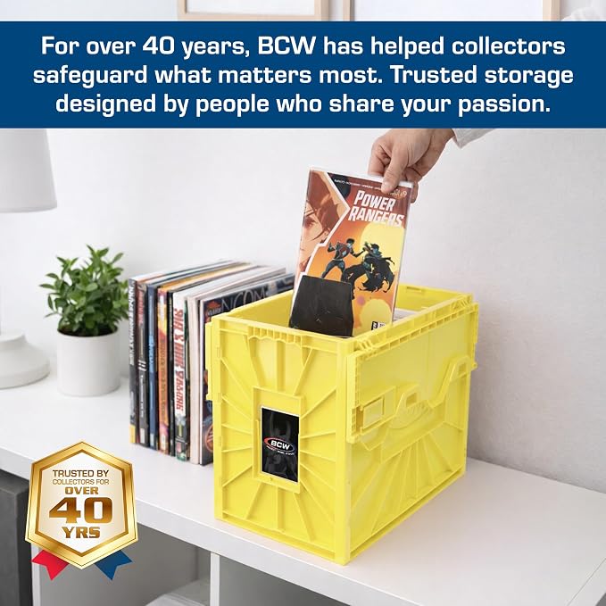 BCW Short Comic Book Bin | Holds 150 Comics | Stackable Plastic Storage | Acid-Free Organizer | Yellow, 5 Pack