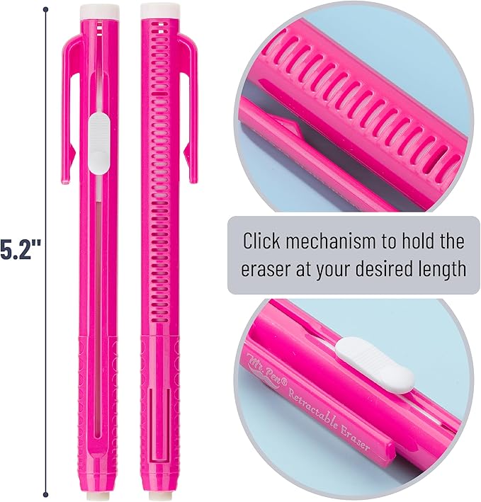 Mr. Pen- Retractable Mechanical Eraser Pens, 24 Pack, Pink & Blue Barrels, Bulk Latex-Free Precision Pencil Erasers for Artists, Students, Drawing, Sketching & Drafting