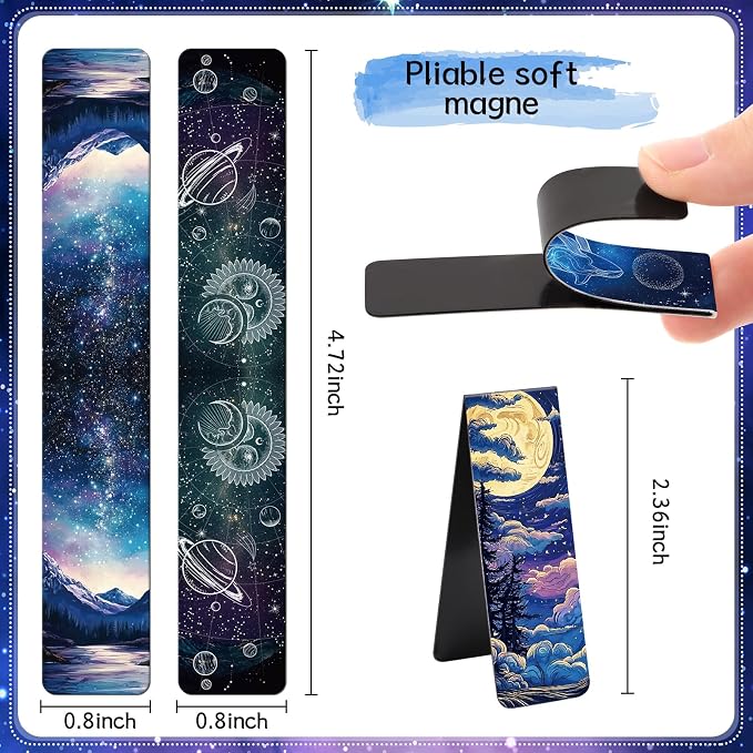 Fantasy Magnetic Bookmarks Gifts - 48 PCs Unique Starry Night Sky Space Planets Charm Moon Book Marks Reading Lovers Bulk Personalized Cool Page Markers Women Men Boys Kids Students School