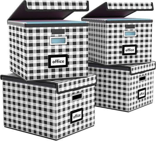 Decorative File Organizer Boxes Office Document Storage with Lids, Linen File Storage Organizer Boxes, Universal Hanging Filing Organization Box for Letter/Legal Folder,Home File Storage Bins