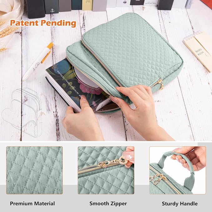 Book Sleeve with Zipper Book Pouch,Quilted Book Carrier, Book Covers for Book Lovers,Multi-pocket Book Protector Case for Hardcover,Book Accessories, Bible Bags for Bible Study Supplies, AA Books