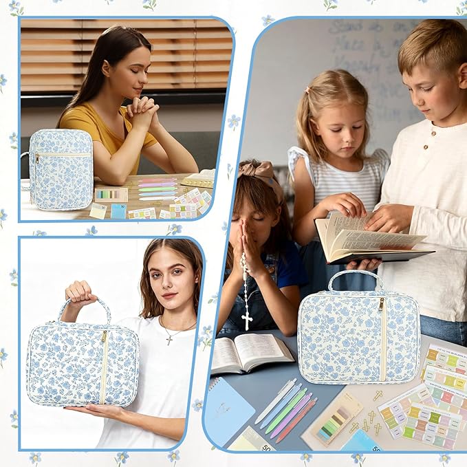 Blue Bible Cover Case for Women Bible Study Supplies Church Camp Essentials Christian Gifts