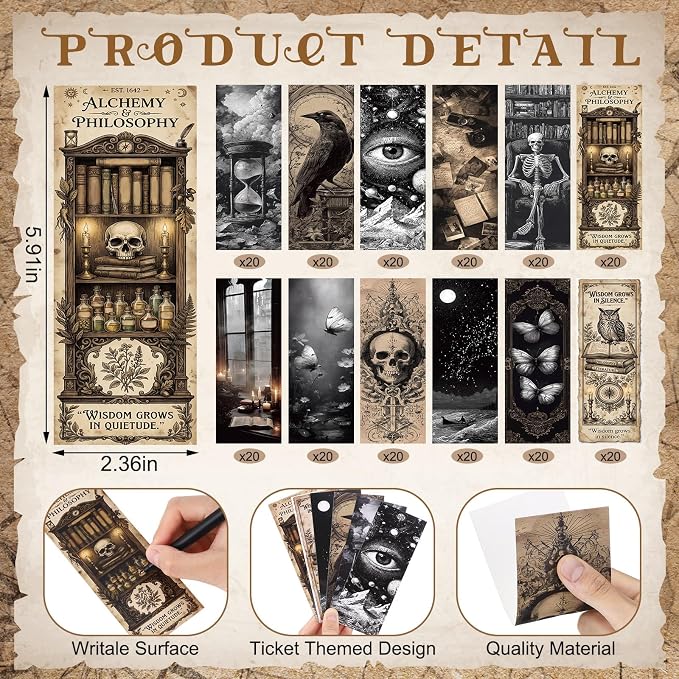 Faccito 240 Pcs Halloween Dark Romance Bookmarks Gifts Set Vintage Gothic Spooky Bookmarks Bulk for Book Lovers Horror Skull Bookmark Merch Halloween Reading Tracker Bookish Gift for Book Club Library