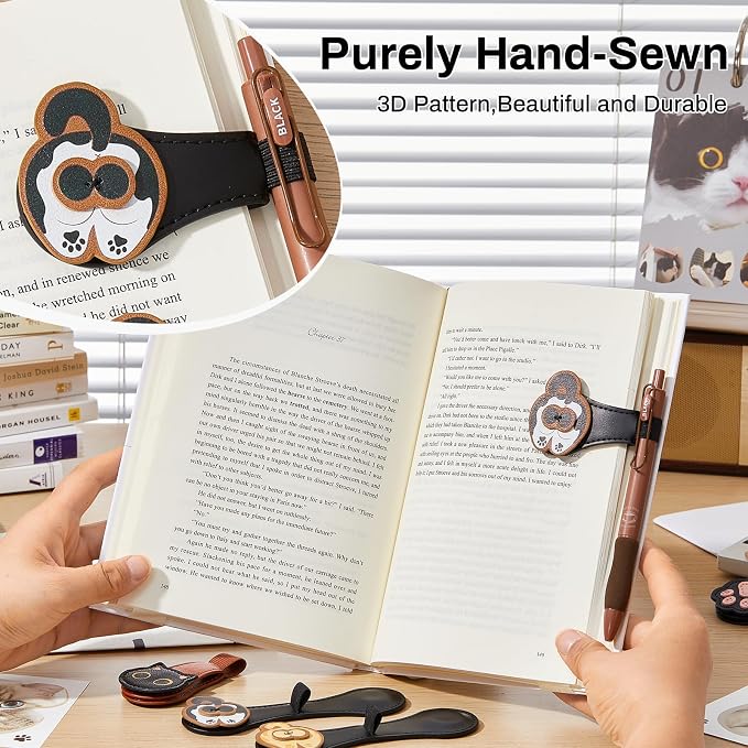 2Pcs Magnetic PU Leather Bookmarks Gift Box, Cute Cat Book Marks for Reading Women, Magnetic Bookmark Set with Double-Sided Magnets, Book Club Gifts for Women, Bookish Gifts