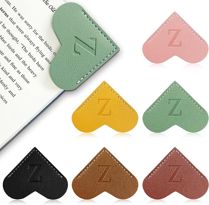 6Pcs Personalized Leather Heart Bookmark with Initial,26 A-Z Letters Cute Corner Book Mark for Reading,Book Page Accessories for Women, Book Lovers, Teachers, Students Gifts