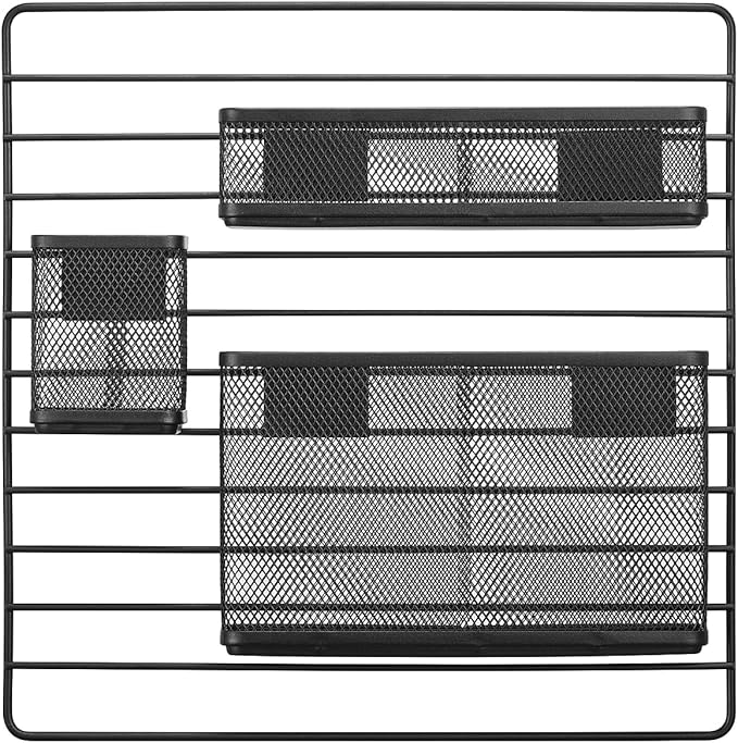 TRU RED Metal Mesh Wall Organizer, 3‑Compartment, Black – Wall‑Mounted File & Accessory Organizer for Mail, Folders & Office Supplies