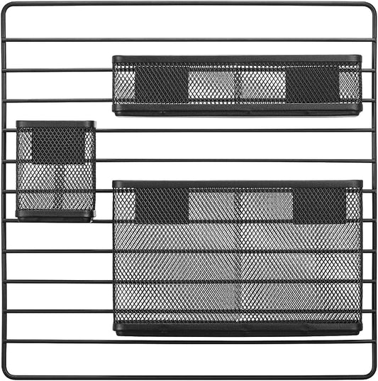 TRU RED Metal Mesh Wall Organizer, 3‑Compartment, Black – Wall‑Mounted File & Accessory Organizer for Mail, Folders & Office Supplies