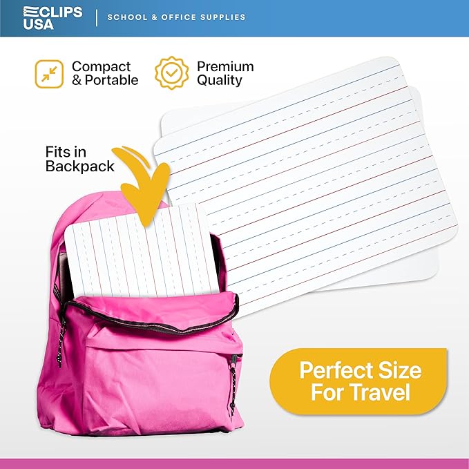 Dry Erase Board, (Primary Ruled) Dry Erase Lap Boards, Small White Boards Dry Erase, White Board Mini, 9” x 12” Double Sided (50 Pack)