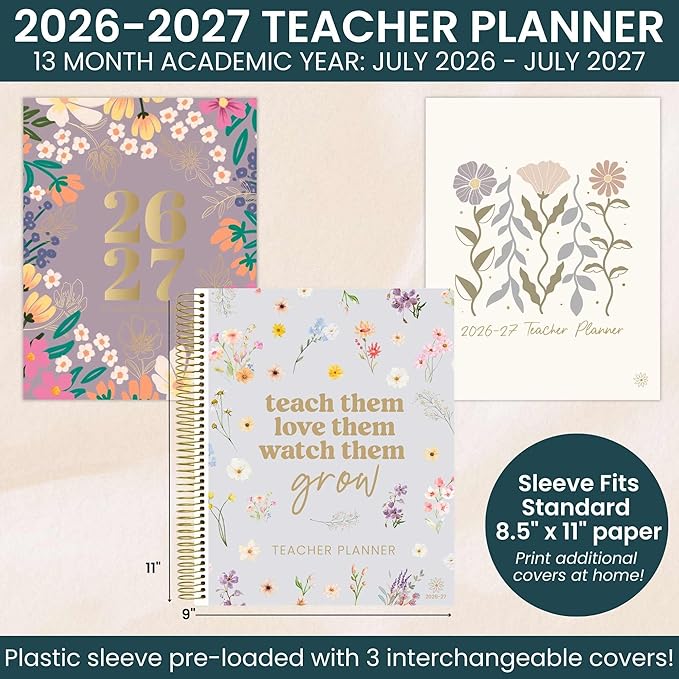 bloom daily planners 2026-2027 Academic Year Teacher Planner & Calendar - 7 Period Lesson Plan Organizer Book for Classroom or Homeschool - 9" x 11" (Interchangeable Cover) - Cool Tones
