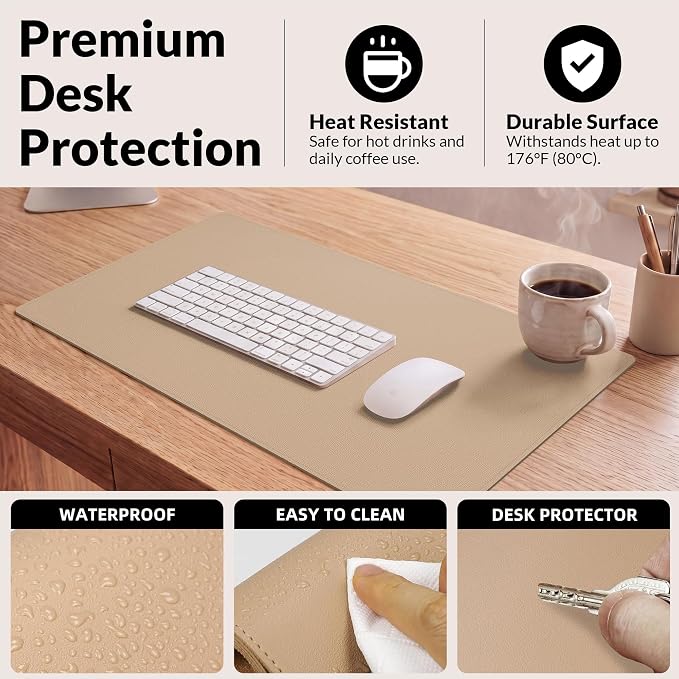 AFIING Cork Desk Mat, Dark Apricot, 35.4" x 17",Desk pad Protector | Dual-Sided Cork & PU Leather, Large Mouse Pad, Non-Slip & Waterproof