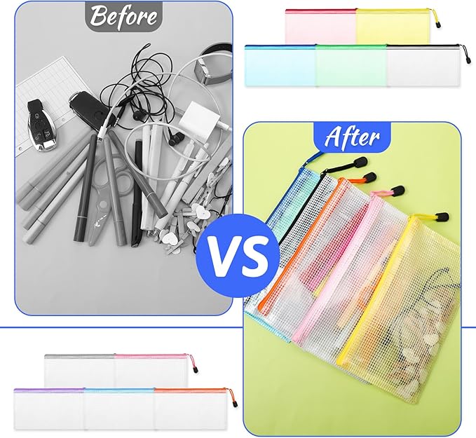100 Pcs Mesh Zipper Pouch Bulk, 8.5 x 4.5 Inch Clear Plastic Pencil Pouches Small Waterproof Pencil Case Pouch for Stationary, Cosmetics, Bill, Envelopes Storage (10 Colors)