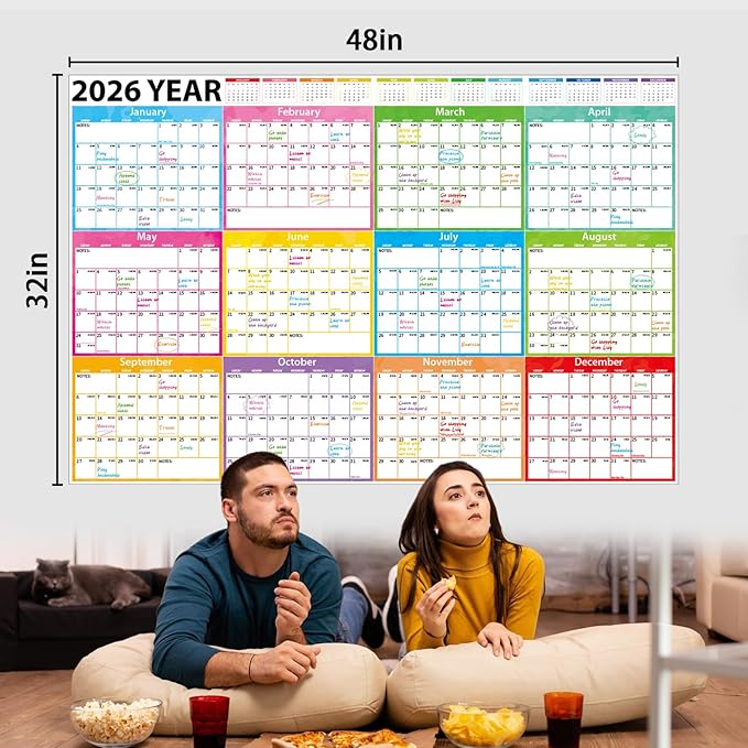 2026-2027 Large Dry Erase Calendar for Wall 48" x 32" Yearly Wall Calendar 24 Month Calendar Planner Laminated Erasable Yearly Planner Annual Task Organizer for Office School Home Use(Fold Package)