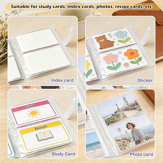 5x7 Index Card Holder, Holds 200 Pieces Cards, Clear Card Binder, Flashcard Organizers and Notecard Holder, Organizer Book Binder for Note, Study and Recipe (5x7)