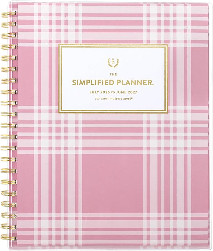 AT-A-GLANCE Planner 2026-2027 Weekly & Monthly Academic 12-Month July-June, 8-1/2" x 11", Front Cover Pocket, Simplified by Emily Ley, Oversized Plaid (EL51-901A)