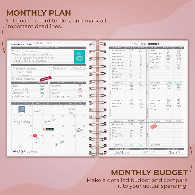 Clever Fox Budget Planner Spiral – Expense Tracker Notebook – Monthly Budgeting Organizer, Finance Logbook & Accounts Book to Control Your Money – Undated Bill Tracker, 6.3x8.4” - Powder Rose