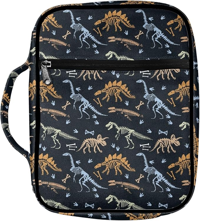 Dinosaur Bible Cover for Boys,Bible Tote with Zippered and Handle,Portable Carrying Book Case for Study Bible