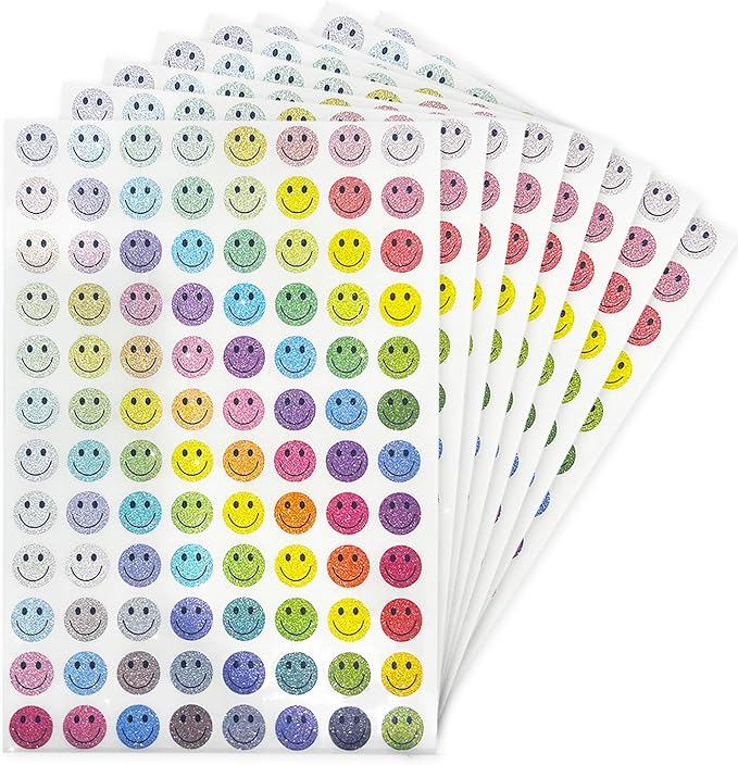 0.5 Inch Shiny Happy Face Stickers,Circle Dots Labels Reward Stickers Teachers Sticker (Multicolored)