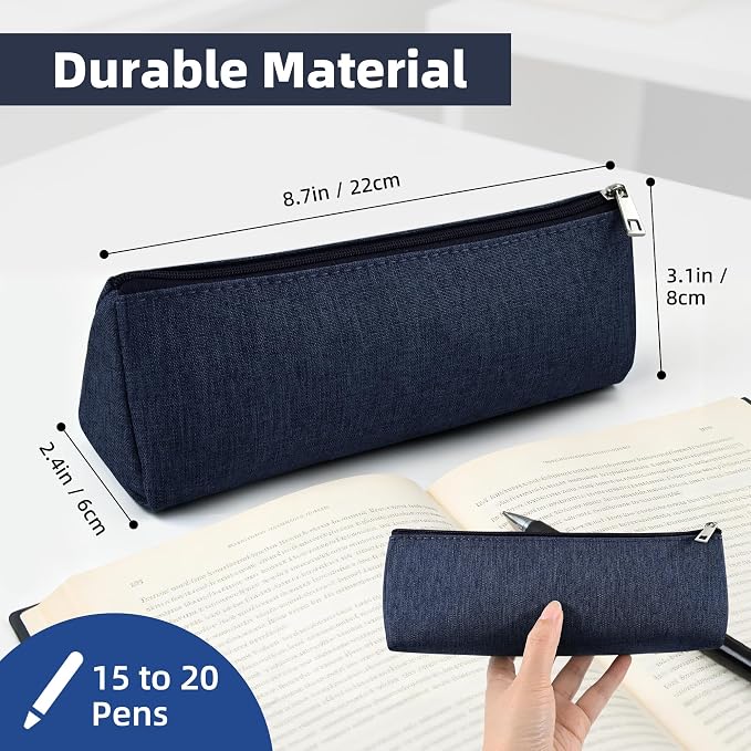 Dark Blue Large Capacity Pen Bag Portable Stationery Pouch Premium Nylon Oxford Cloth Zipper Organizer for Office Business Travel