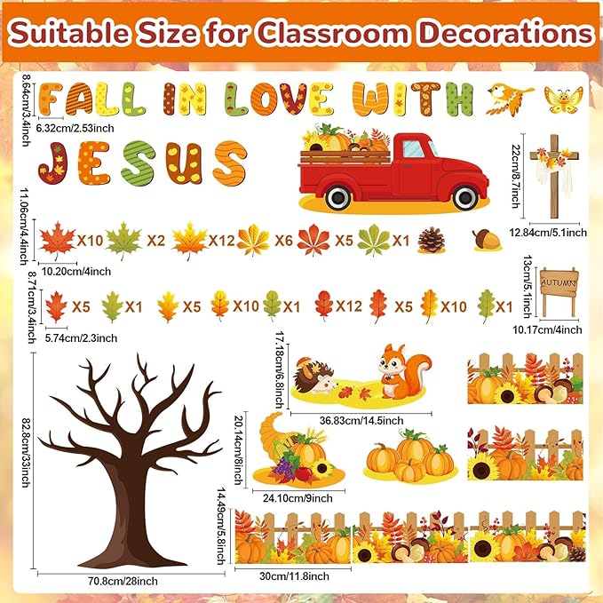 gisgfim Fall Thanksgiving Bulletin Board Decorations Fall in Love with Jesus Paper Cutout Christian Tree Bulletin Board Set for Religious Autumn Church Sunday School Classroom Home Wall Decor Supplies