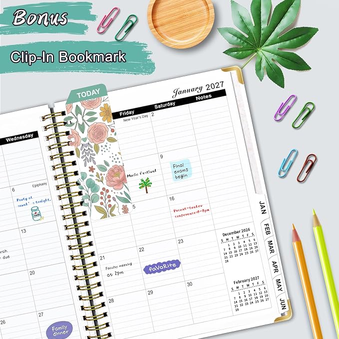 Weekly Monthly Planner 2026-2027, Weekly Planner from Jul 2026-Jun 2027, 6.3" X 8.5" Daily Planner with Tabs, Bookmark, Calendar Planner for Women Girls, Planners Spiral Bound at School/Office