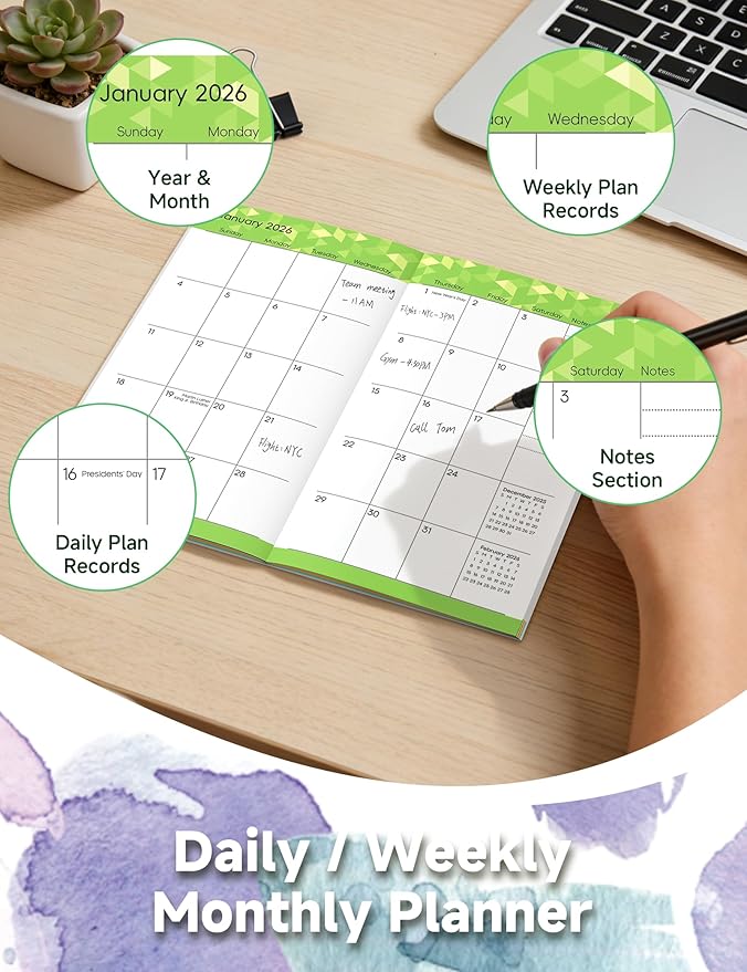 Pocket Calendar 2026-2028 Floral Series, Monthly Planner Jan 2026 to Jul 2028 (3.7" x 6.7") Perfect Purse Calendar, Pocket Agenda with Protective Plastic Sleeve-Violet Floral