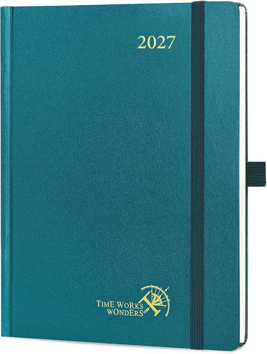 POPRUN 2027 Planner Weekly and Monthly, 6.5" x 8.75" Calendar, Jan 2027- Dec 2027 Agenda, Daily Appointment Book with Hourly Time Slots, Monthly Tabs, Hardcover, 100 GSM - Dark Green