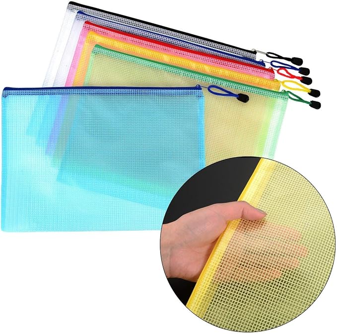 Plastic Zipper Pen File Document Folders Pockets Bags, 12-Pieces,Multicolor (A3)