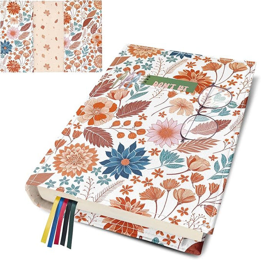 Floral Paperback Book Cover Protector,Washable Soft Canvas Fabric Book Covers with Bookmark,Adjustable Double Side Print Book Dust Jacket Covers for Hardcover Novel Book Lovers Gift