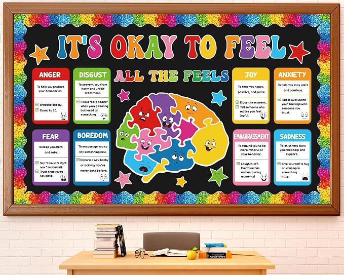 Mental Health Bulletin Board Set It's Okay to Feel Poster Classroom Decoration Back to School Puzzle Bulletin Board Mental Wellness All The Feels Paper Cutouts for Nurse Home Chalkboard Wall Decor