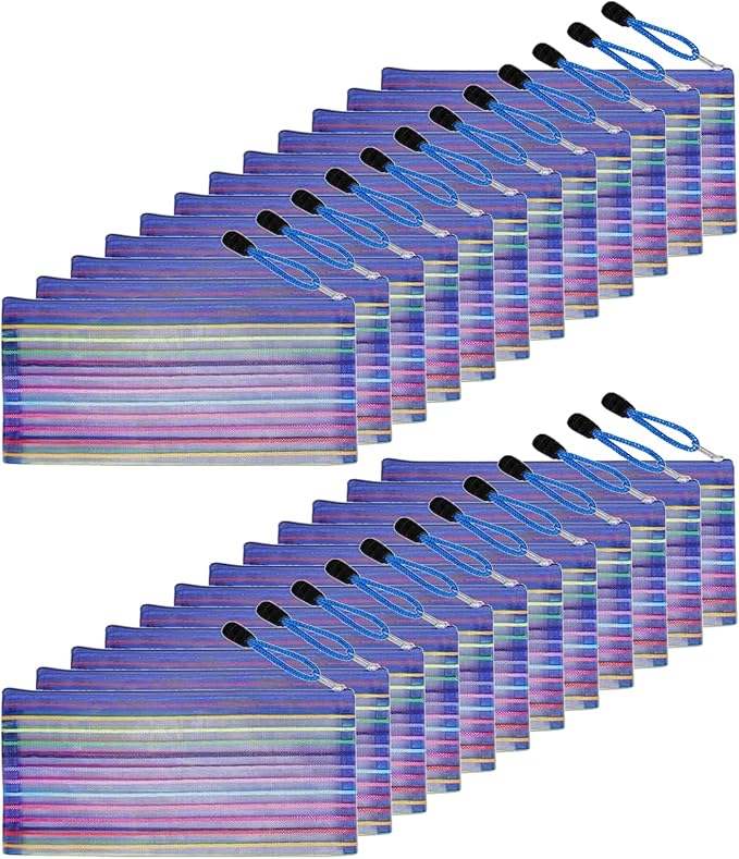 Muka 24PCS Rainbow Striped Zipper Pouch, Storage Bags for Organizer, Travel and Office-Blue-A6