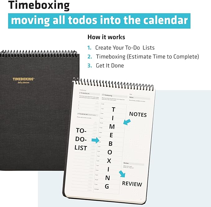 TIMEBOXING PLANNER - Structure to Turn To-Do into DONE | 105 Day Undated Organizer for Students & Busy People | 7×9 spiral Hard Cover