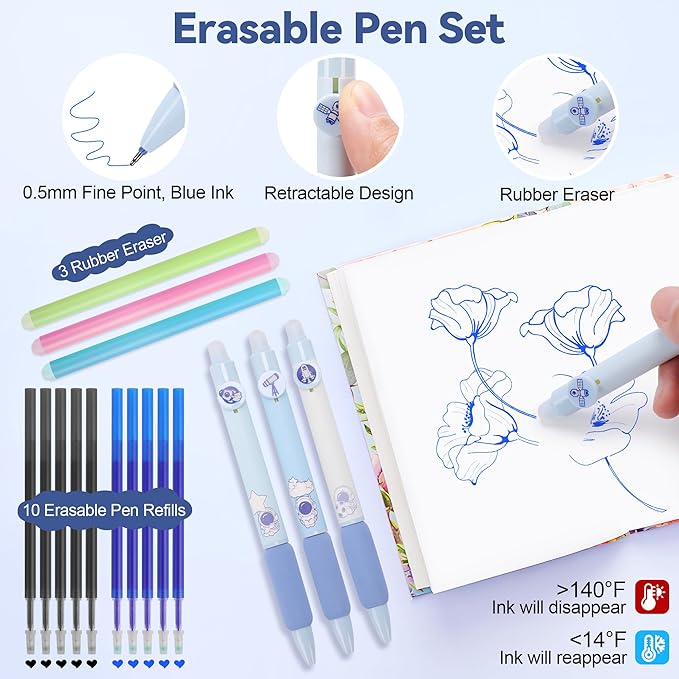 DazSpirit 61 PCS Aesthetic School Supplies with Cute Pencil Case, No Bleed Highlighters, Gel & Erasable Pens, Mechanical Pencils, Refills, Complete College Essentials Stationery Kit for Women