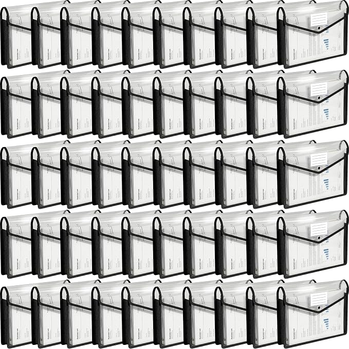 Handepo 50 PCS Plastic Expanding File Folder Bulk - Transparent Large-Capacity Portable Documents Envelopes with Snap Closure for Office, Business, School - No Dividers (White Color,A4 Size)