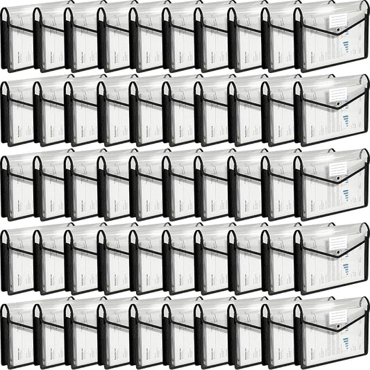 Handepo 50 PCS Plastic Expanding File Folder Bulk - Transparent Large-Capacity Portable Documents Envelopes with Snap Closure for Office, Business, School - No Dividers (White Color,A4 Size)