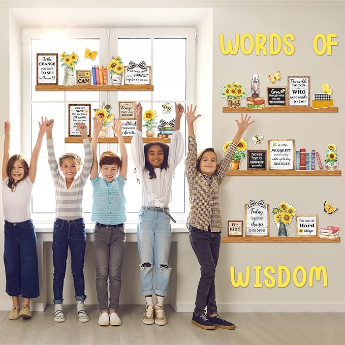 Sunflower Words of Wisdom Bulletin Board Classroom Decoration Spring Sunflower Paper Cutouts Plants Motivational Door Wall Stickers for Classroom Wall Window Educational Learning Activities