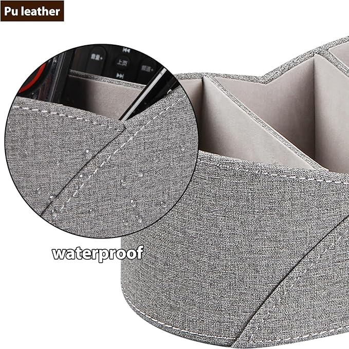 PU Leather TV Remote Control Holder with 3 Compartments, Bedside Table Remotes Caddy, Office Desk Accessories and Workspace Organizers, Storage Box to Store Pen, Controllers, Media Player, Cosmetics