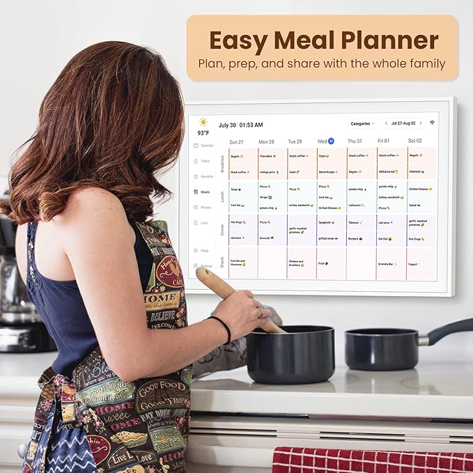 Digital Calendar, Smart WiFi Electronic Calendar&Chore Chart, IPS Touch Screen HD Display for Family Schedules, Share Moments Instantly from Anywhere (White, 27)
