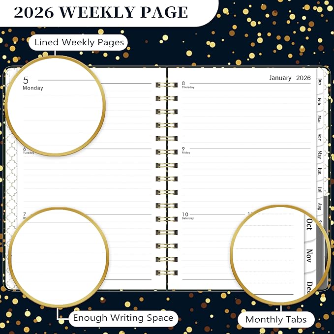 2026 Planner - Planner 2026, 2026 Planner weekly and monthly, January 2026 - December 2026, 6.3" x 8.4", 2026 Calendar Planner with Tabs, Inner Pocket, Premium Paper, Twin-wire Binding