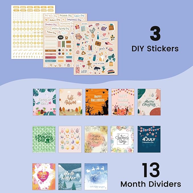 CAGIE 2026 Planner Weekly and Monthly Dec 2025–Dec 2026 Hardcover Planner with Pockets, 13 Month Large Blue Flowers Calendar Planner with Stickers Tabs, Spiral Bound Yearly Calendar Planner for Women, 8.3" x 9.3"