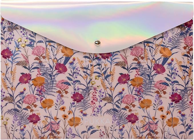 Pukka Pad Bloom A4 Stud Wallets – File Storage Folder – 12.6 x 9.25in – Pack of 3 Assorted Floral Designs