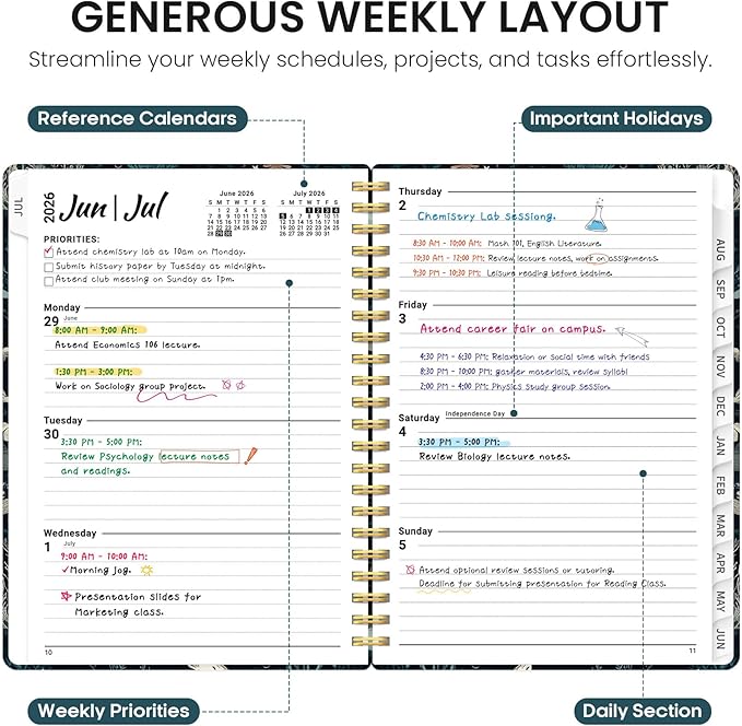 Planner 2026-2027, Academic Year Weekly and Monthly Calender Planner, from Jul 2026 - Jun 2027, Spiral Bound School Planning Book, Perfect for Teacher, Student, Women & Men, A5 (6.3" x 8.5"), Secret Sea
