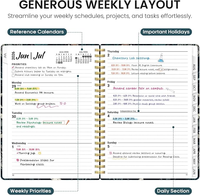 Planner 2026-2027, Academic Year Monthly and Weekly Calendar Planner, Jul 2026 - Jun 2027, Hardcover Teacher Student Planning Agenda book with Tabs, Perfect for School Office Supplies, 8.5" x 11" - Secret Sea
