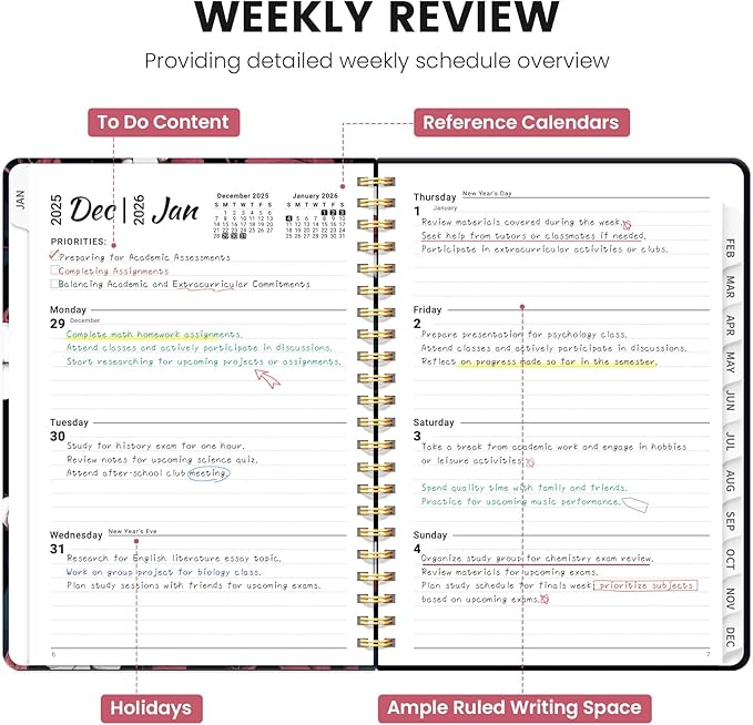 2026 Planner, Weekly and Monthly Planner for Women, January 2026 - December 2026, Hardcover 2026 Calendar Planner Book with Tabs, Inner Pocket, Spiral Bound, Perfect for Office Home School Supplies - A5 (6.3" x 8.5"), Crimson Wings