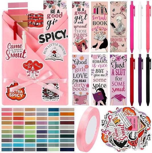 Honoson 6 Set Spicy Blind Date with a Book Gift Box Supplies Including Smutty Bookmarks Stickers Pens Ribbon Wrapping Papers Bookish Librarian Readers Book Lovers Club Gifts(Without Books)