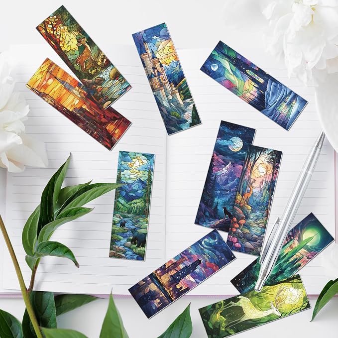 Fantasy Stained Glass Bookmark Gifts - Cosmisun 10 Pcs Dark Romance Transparent Bookmarks Romantasy Inspired Book Mark Page Marker Clips Gifts for Women Men Book Lovers Teacher Student Bookish Reader