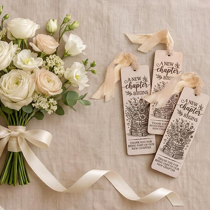 Pinkunn 50 Sets a New Chapter Begins Wedding Favors Wooden Bookmark Bulk Bridal Shower Thank You Gifts Book Lover Wedding Favor Bookish Party Supplies for Guests