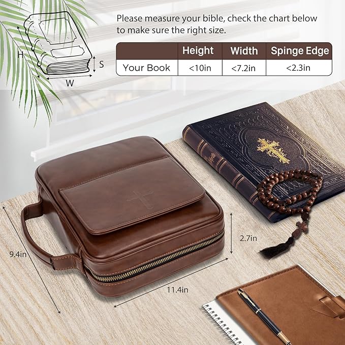 Bible Covers for Men & Women, Bible Case Carrying Church Bag with Book Stand, Bible Bag with Handle, Zipper and Multi-Pockets for Scripture Study Bible Protector