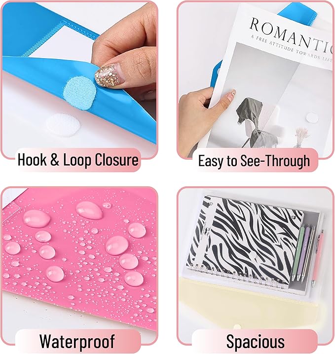Mr. Pen- Clear Plastic Envelopes File Folders, 10 Pack, A4, Letter Size, Colorful Flaps, Clear Folders for Documents Plastic Poly Envelopes with Label for School, Home, Work, Office, Organizer