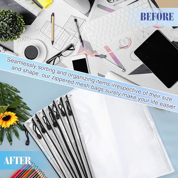 Jetec 32 Pcs Mesh Zipper Bags Toy Storage Bikini Organizer Bag Bolsas Para Guardar Trajes De Bano Waterproof Zipper Reusable Pouch Puzzle Multipurpose for Storage Office(Black,15 x 11 Inch)